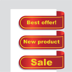 Ad banner, ribbons with offers, illusration