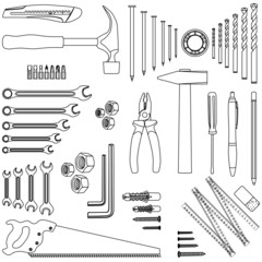 Outlined D.I.Y. hand tool set, illustration - 48272678