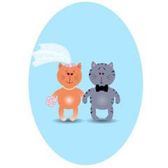 Wedding card with cute kittens in love. Vector illustration. Gre