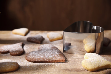 Closeup of heart-shaped homemade biscuits