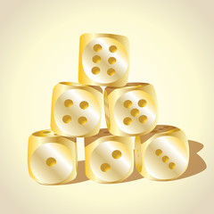 Six golden playing dices - illustration.