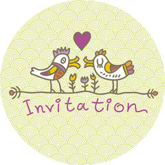 invitation with two cute birds