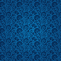 Blue vintage floral pattern on a dark background