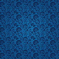 Blue vintage floral pattern on a dark background