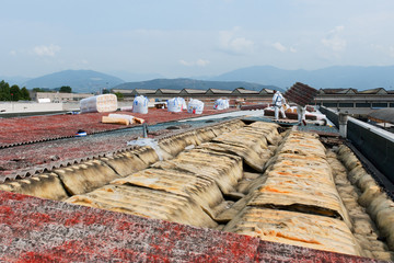 Asbestos removal on a roof of an industry