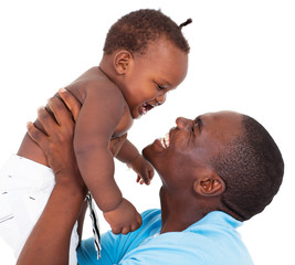 happy african father and baby son
