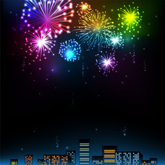Fireworks Display over the Night City