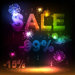 Vector - Sale Word Abstract Colorful Waves on Black Background