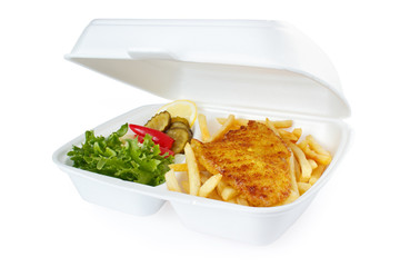Fish and chips portion from fast food service