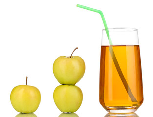 Useful apple juice with apples around isolated on white