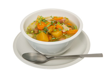 Bowl of soup isolated on white