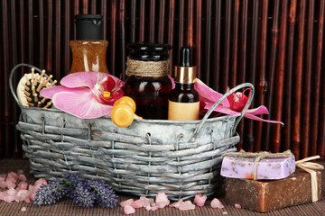 Beautiful spa setting on bamboo background