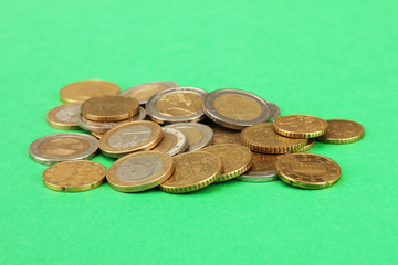 euro coins isolated on color background