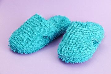 bright slippers, on purple background