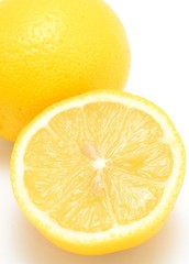 Closeup shot of lemons on the white background.