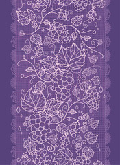 Vector Lace grape vines vertical seamless pattern background