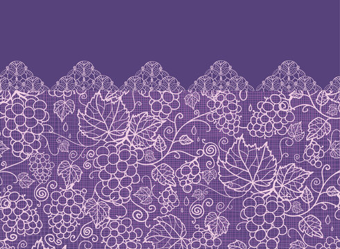 Vector Lace grape vines horizontal seamless pattern background