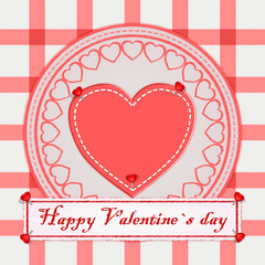 Naklejka premium Sewed textile Valentines day greeting with heart