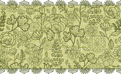 Vector green autumn flowers elegant lace horizontal seamless
