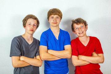 Fototapeta premium three happy joyful friends enjoy life