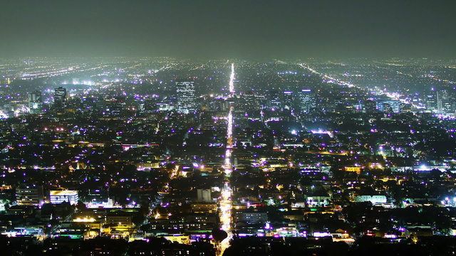 Los Angeles at night, time lapse