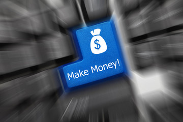 Conceptual keyboard - Make Money (blue key). Zoom effect