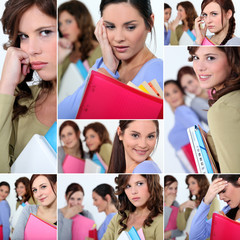 Montage of female students worried about exams