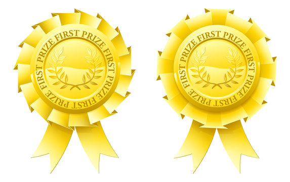 Gold first prize rosettes
