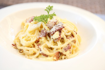 Spaghetti Carbonara with bacon and cheese