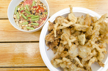 Fried mushroom with spicy sauce