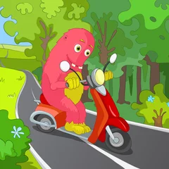 Peel and stick wall murals Motorcycle Funny Monster.