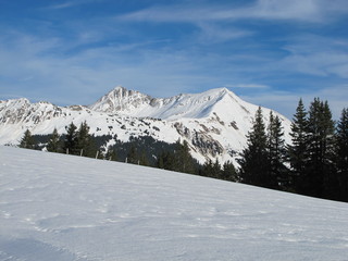 Fototapeta na wymiar Snow Covered Mountains In The Swiss Alps
