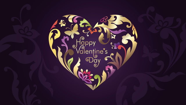 happy Valentine's day floral heart greeting text appearing