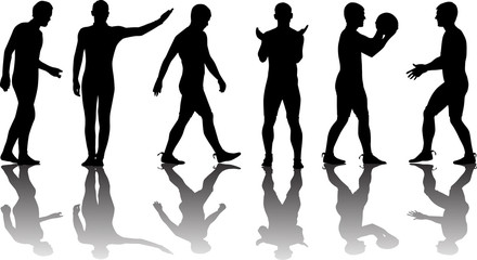 six men poses with reflections