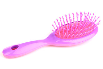 purple hair brush isolated on white