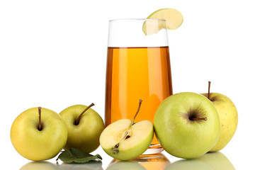 Useful apple juice with apples around isolated on white