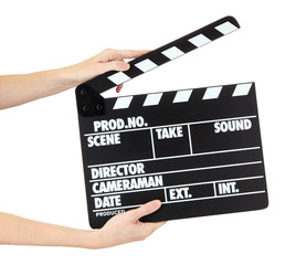 Movie production clapper board isolated on white