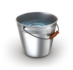 Metal bucket full of water. Isolated on white © Alex Mit