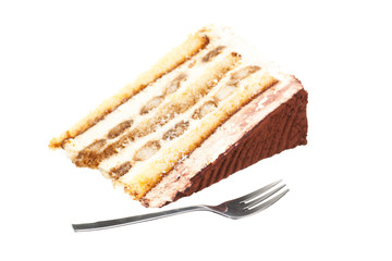 Liegende Tiramisu Torte mit Gabel davor