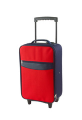 Red and blue luggage with two wheels