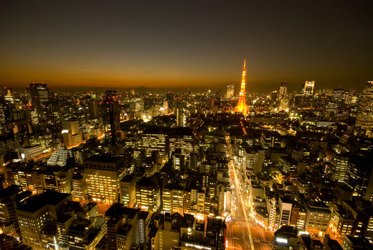 東京の夜景と東京タワー