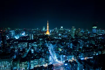 Fotobehang Nachtzicht in Tokio en Tokyo Tower © 歌うカメラマン