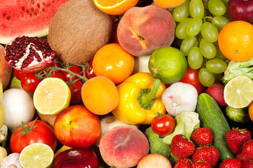 Naklejka na ściany i meble Huge group of fresh vegetables and fruits