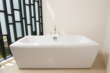Luxury bath tub with faucet.