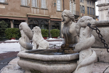 ancient fountain in old town, Bergamo, Italy