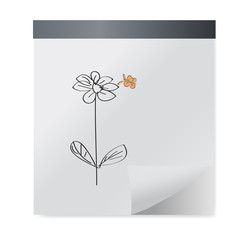 Hand drawn black flower and butterfly,vector