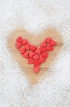 Sugar hearts in the form of heart on a board