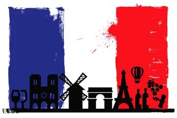 Papier Peint photo Doodle Drapeau et silhouettes de la France