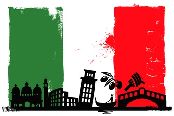 Crédence de cuisine en verre imprimé Doodle Drapeau et silhouettes de l& 39 Italie