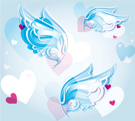 a jointless abstract background with wings and hearts